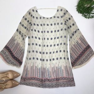 Xhilaration | Cream Patterned Bell Sleeve Dress